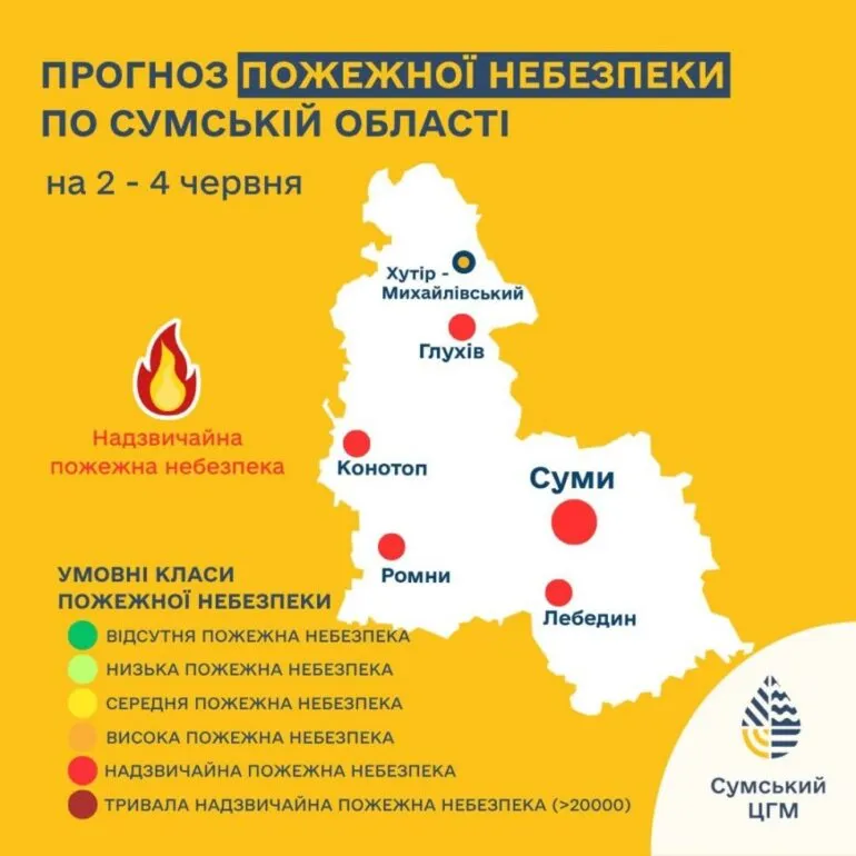 На Сумщині оголосили надзвичайну пожежну небезпеку найвищого класу